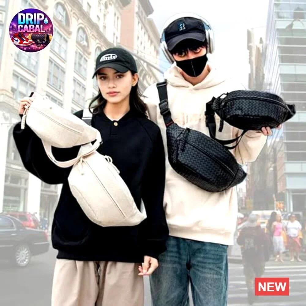 Woven PU Leather Fanny Pack Adjustable Strap Crossbody Sling Bag
